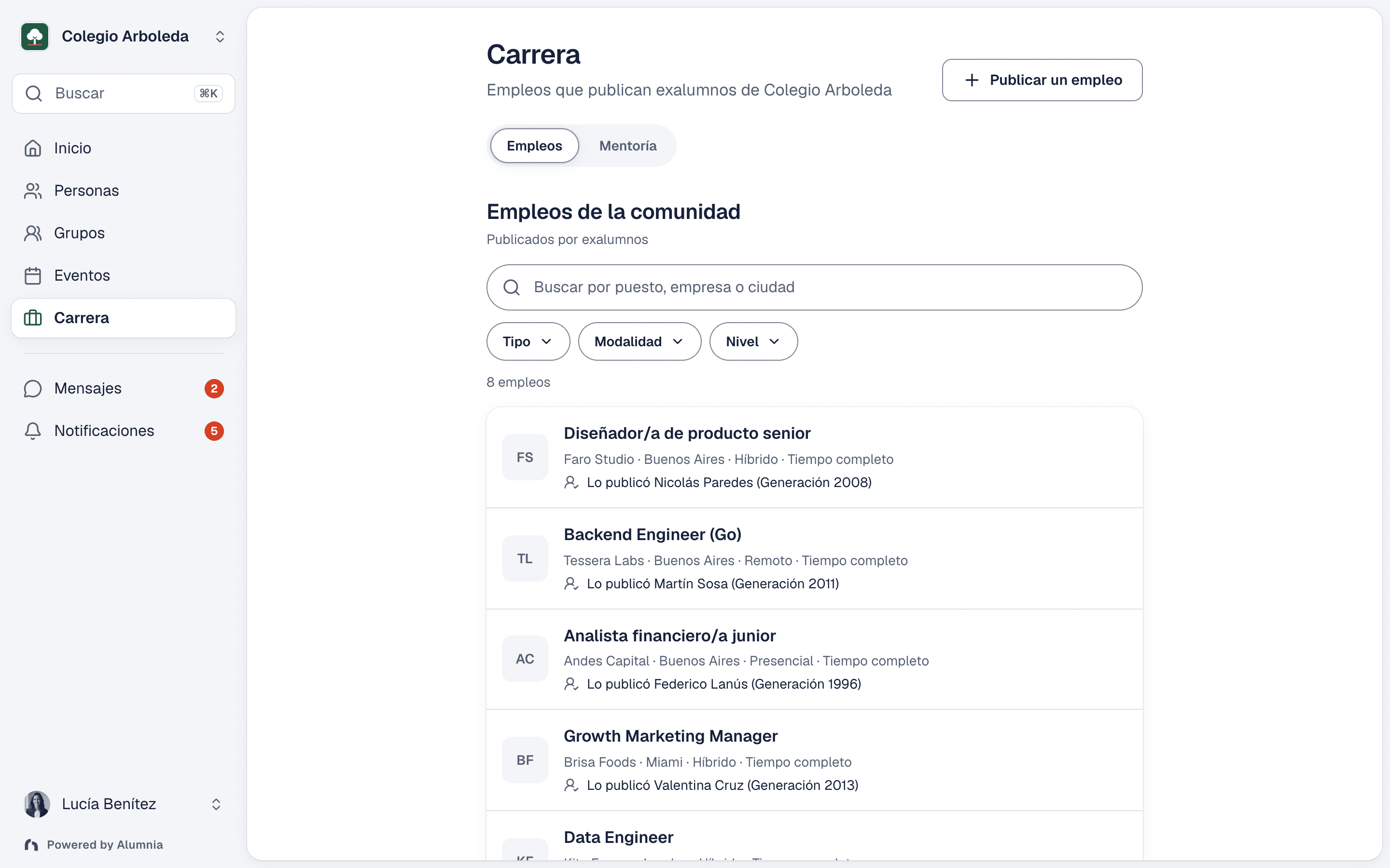 Tablero ilustrativo de empleos compartidos por la comunidad